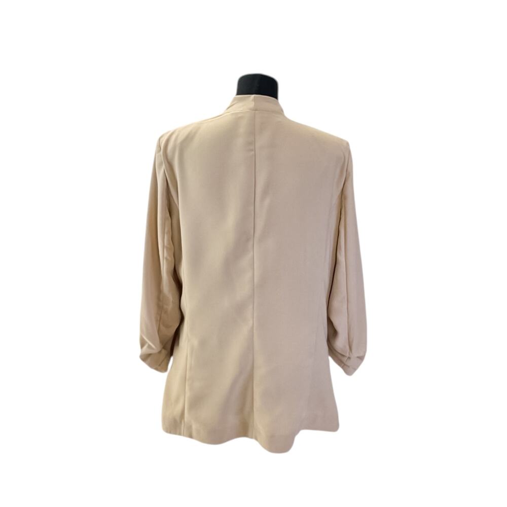 Rachel Zoe Tan Open Front Ruched Sleeve Shawl Collar Blazer Womens Large - Picture 7 of 11